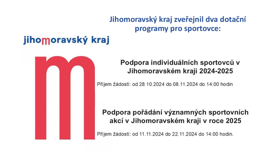 Jihomoravský kraj zveřejnil dva dotační programy pro sportovce